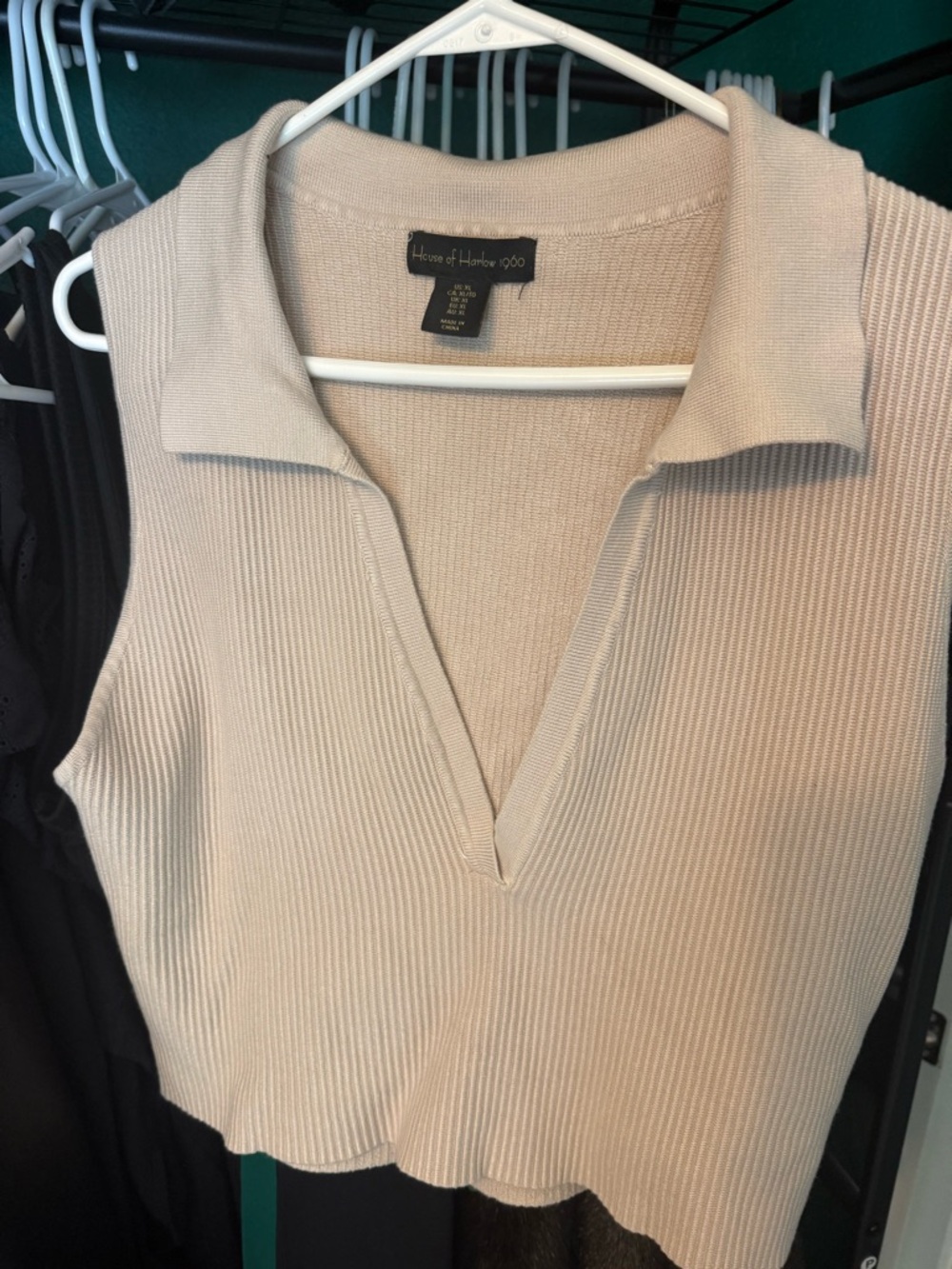 House of Harlow 1960 Cream Ribbed Sleeveless Polo Sweater